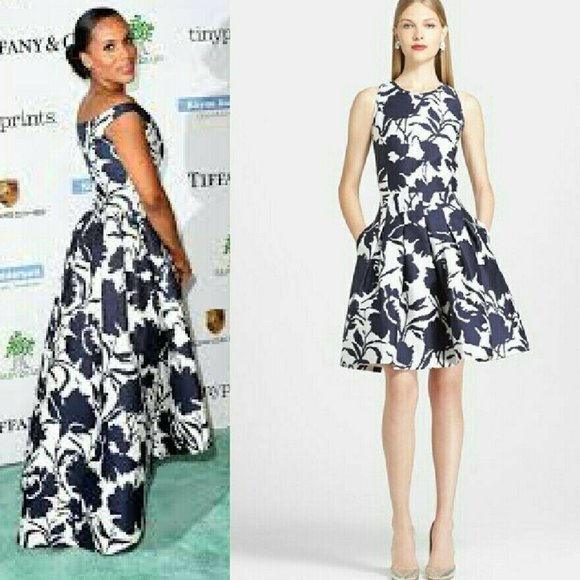 °$3,700 OSCAR DE LA RENTA IVORY BLUE FLORAL SILK RUNWAY DRESS US 2, 14 - Picture 4 of 7